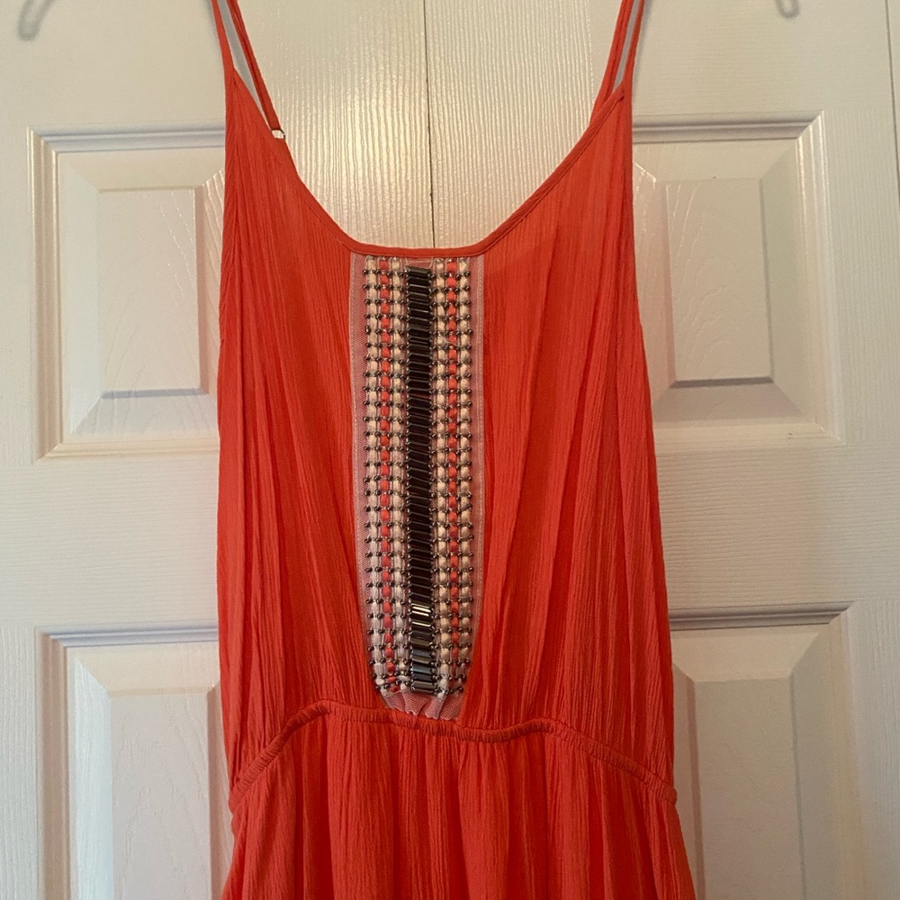 Bobeau Orange Maxi Dress with Beaded Detail